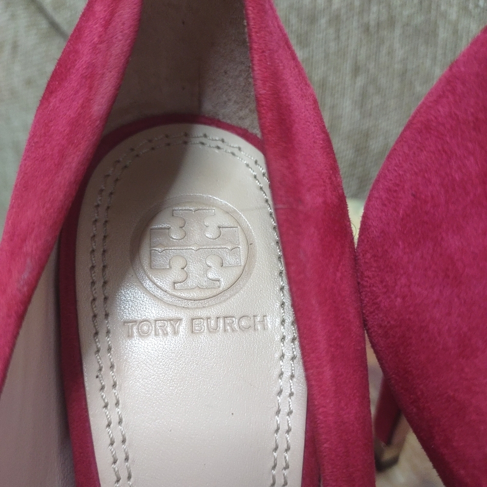 Tory Burch Red Suede Pointed-Toe Pump Classic High Heels Size 7M - Picture 10 of 14